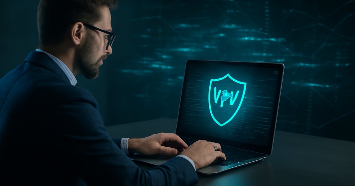 Remote worker using a VPN on a laptop for secure internet connection in 2026